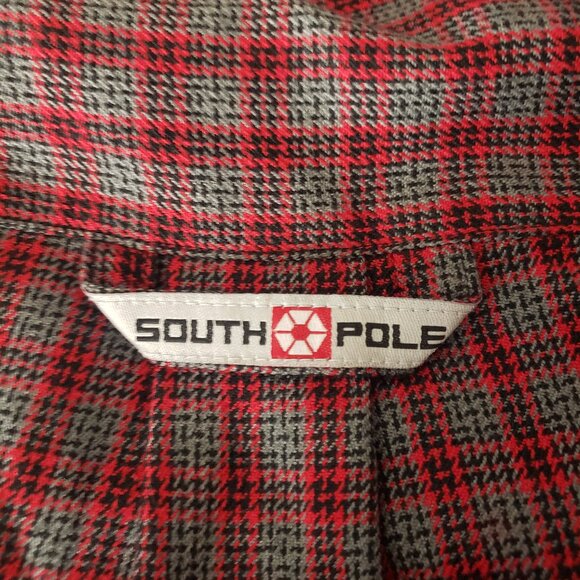 Southpole Top XL Vintage Y2K Flannel Button Up Shirt Red Gray Plaid - Picture 9 of 12